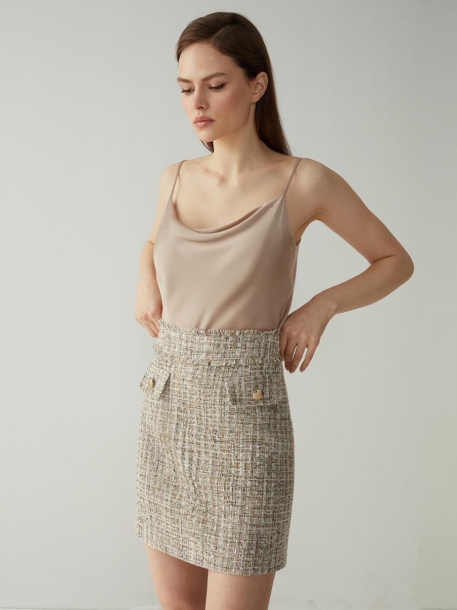 Твидовая юбка мини с бахромой