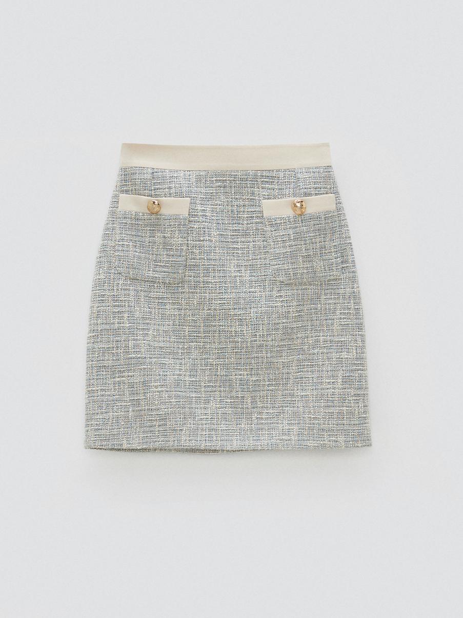 Твидовая юбка мини с декоративными карманами