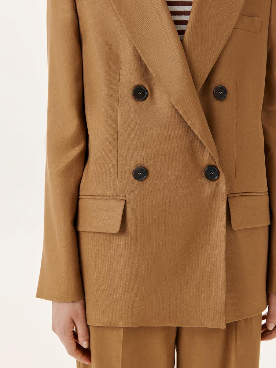 Двубортный прямой жакет изо льна