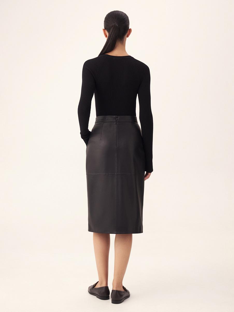 Юбка с разрезом из натуральной кожи