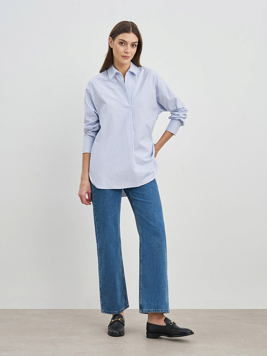 Асимметричная рубашка оверсайз из хлопка в полоску