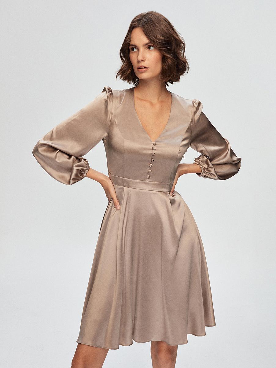 Шелковое платье мини с длинными рукавами