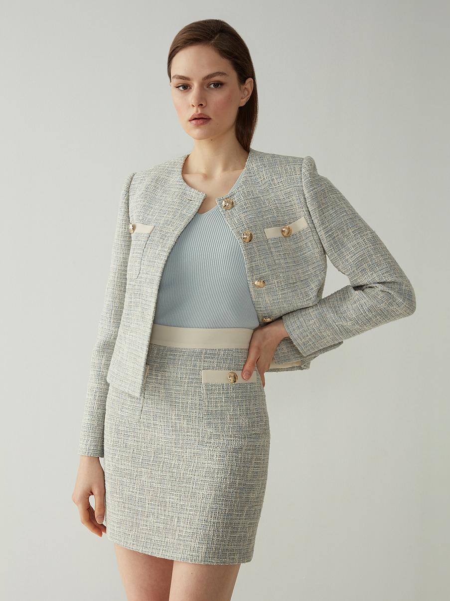 Твидовая юбка мини с декоративными карманами