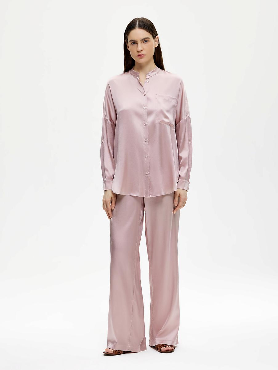 Шелковые брюки палаццо в пижамном стиле