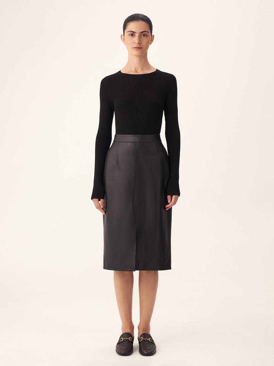 Юбка с разрезом из натуральной кожи