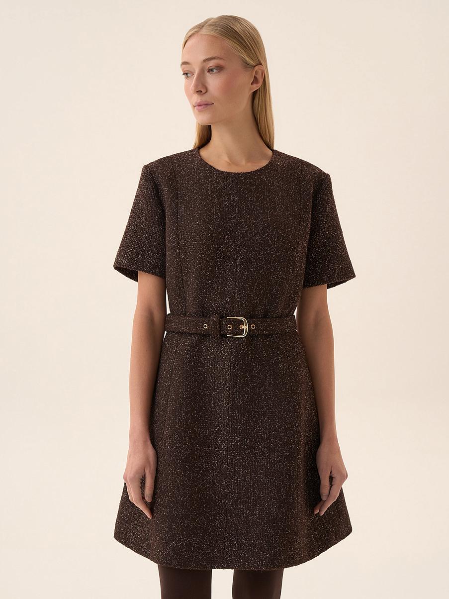 Платье с коротким рукавом из ткани букле