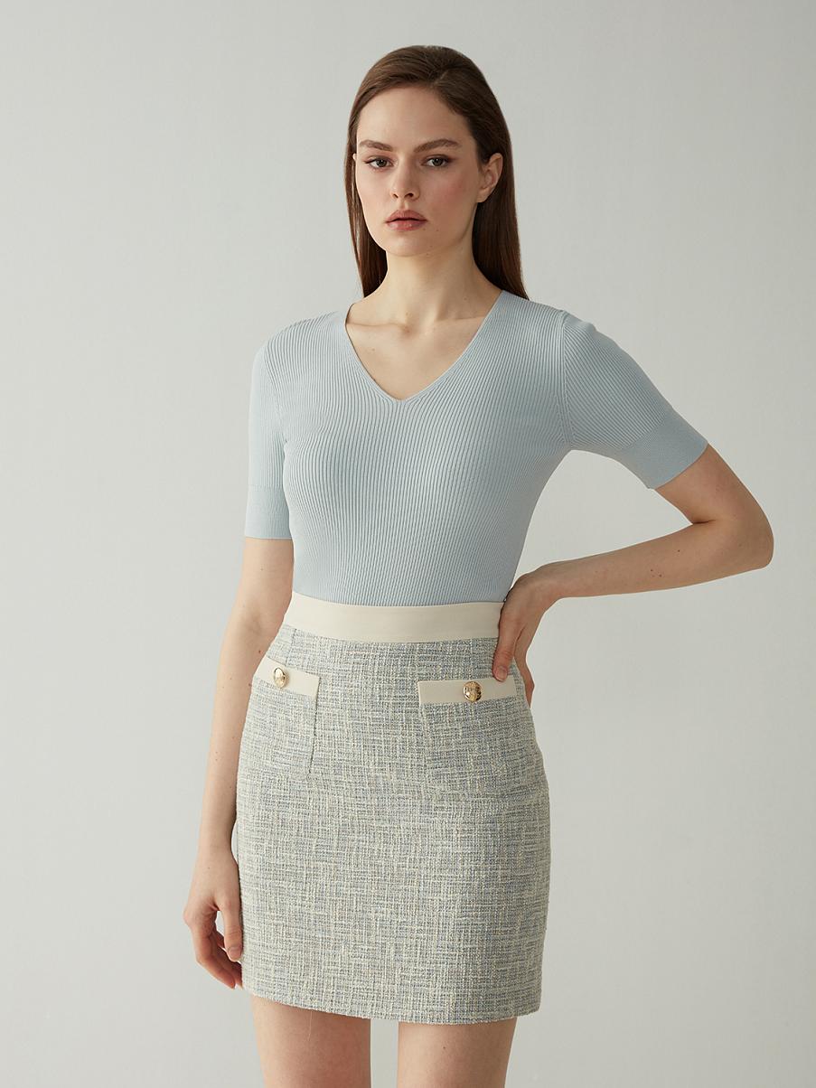 Твидовая юбка мини с декоративными карманами