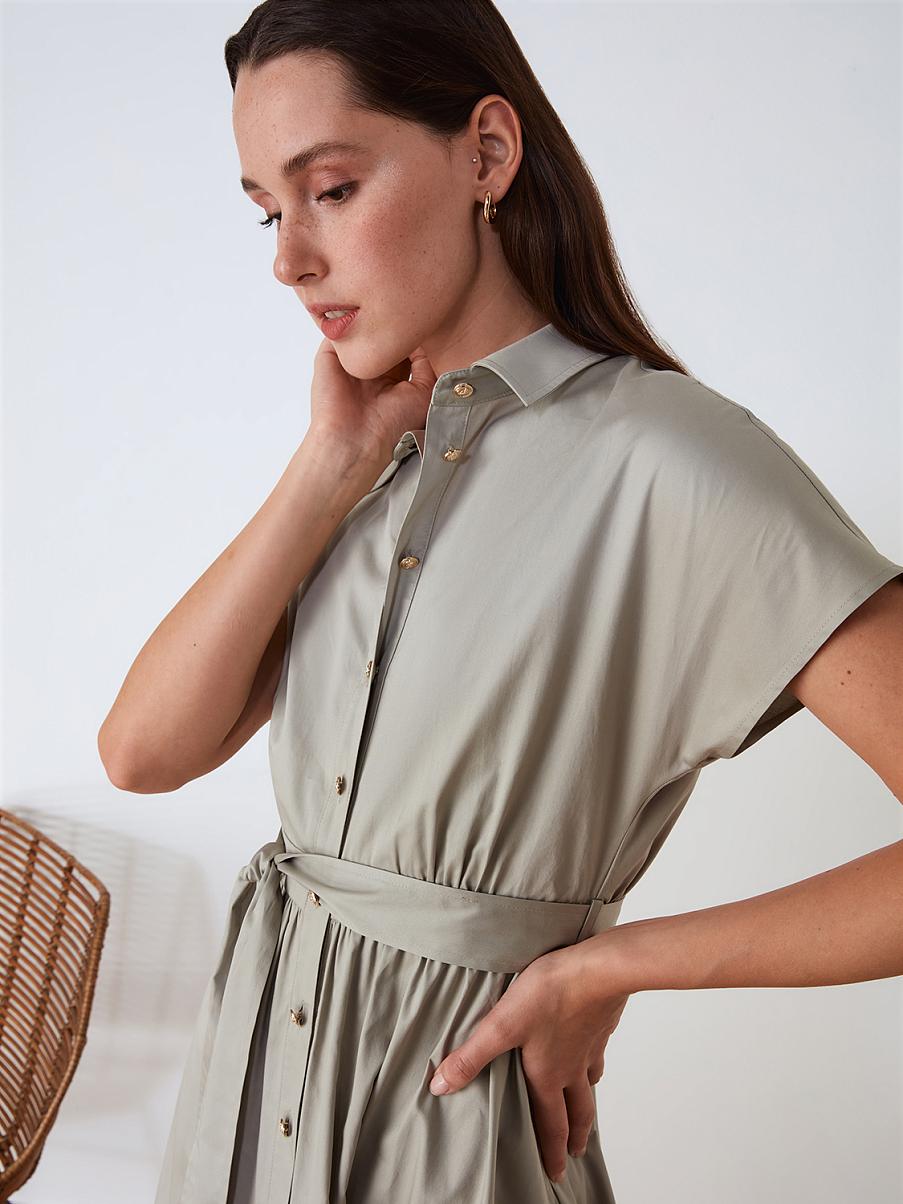 Хлопковое платье-рубашка с коротким рукавом