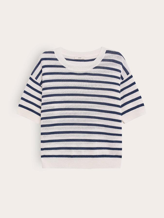 LSSM-070043 Трикотажная блуза (бело-синий, L)