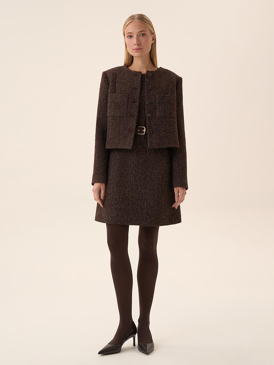 Платье с коротким рукавом из ткани букле