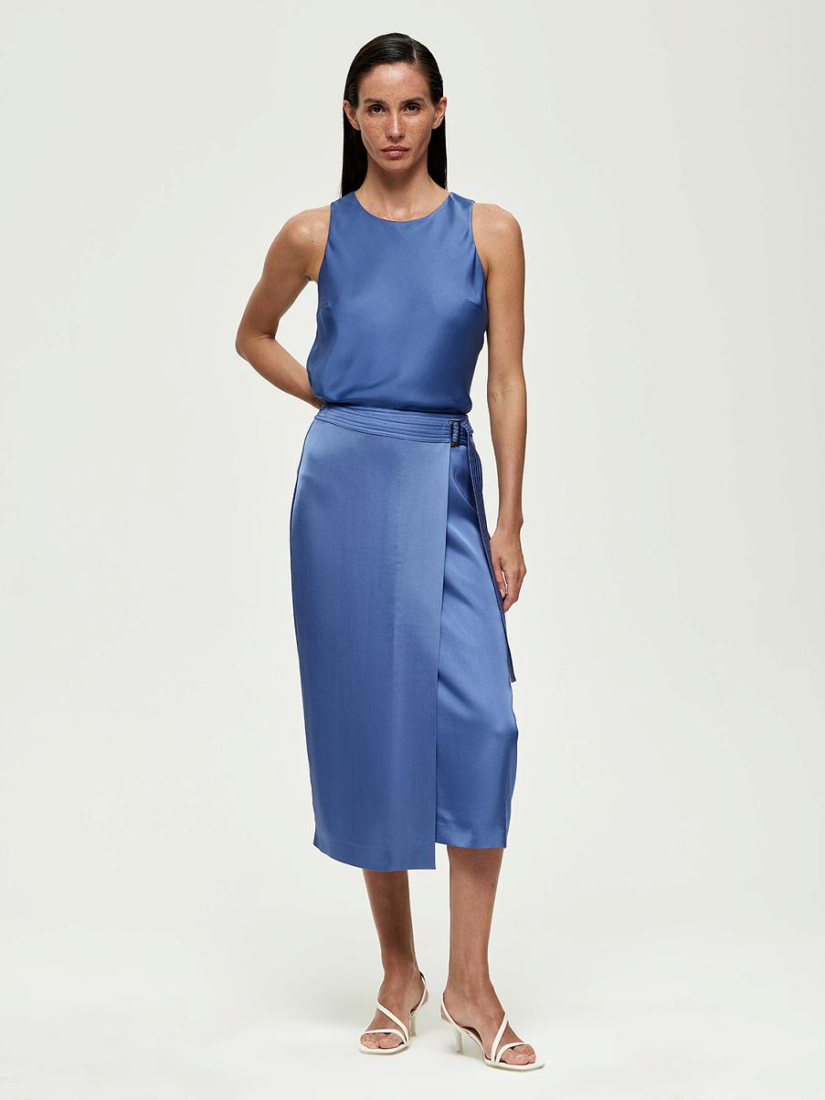 Атласная юбка миди на запах