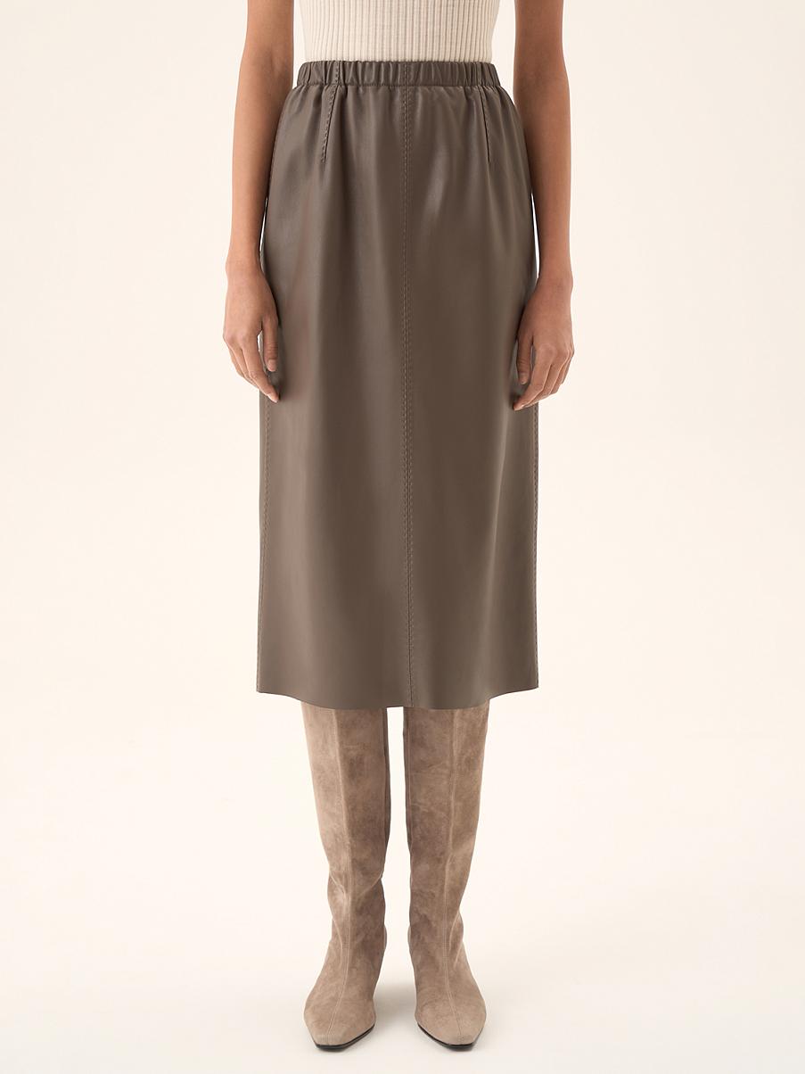Юбка миди из натуральной кожи