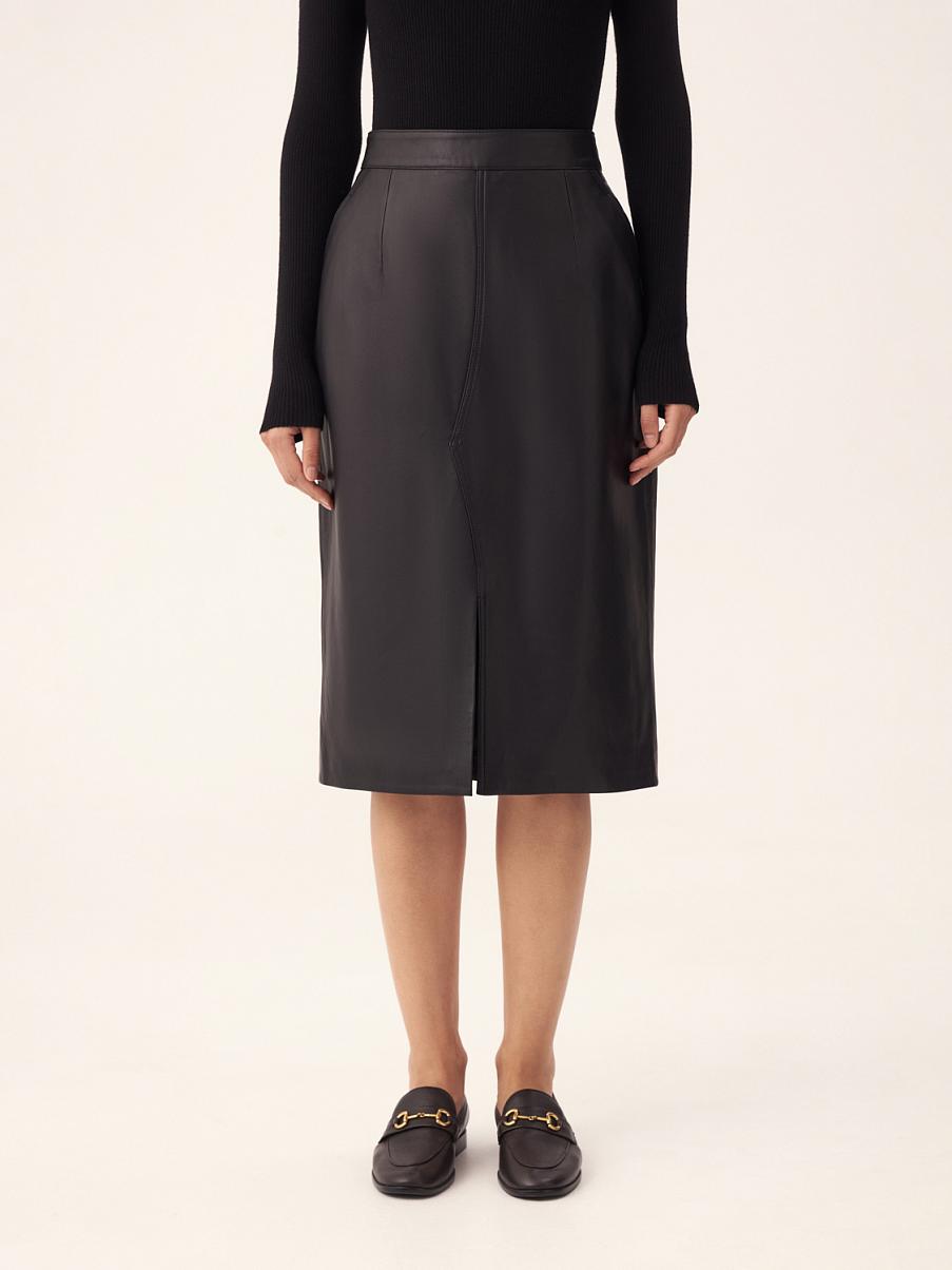 Юбка с разрезом из натуральной кожи