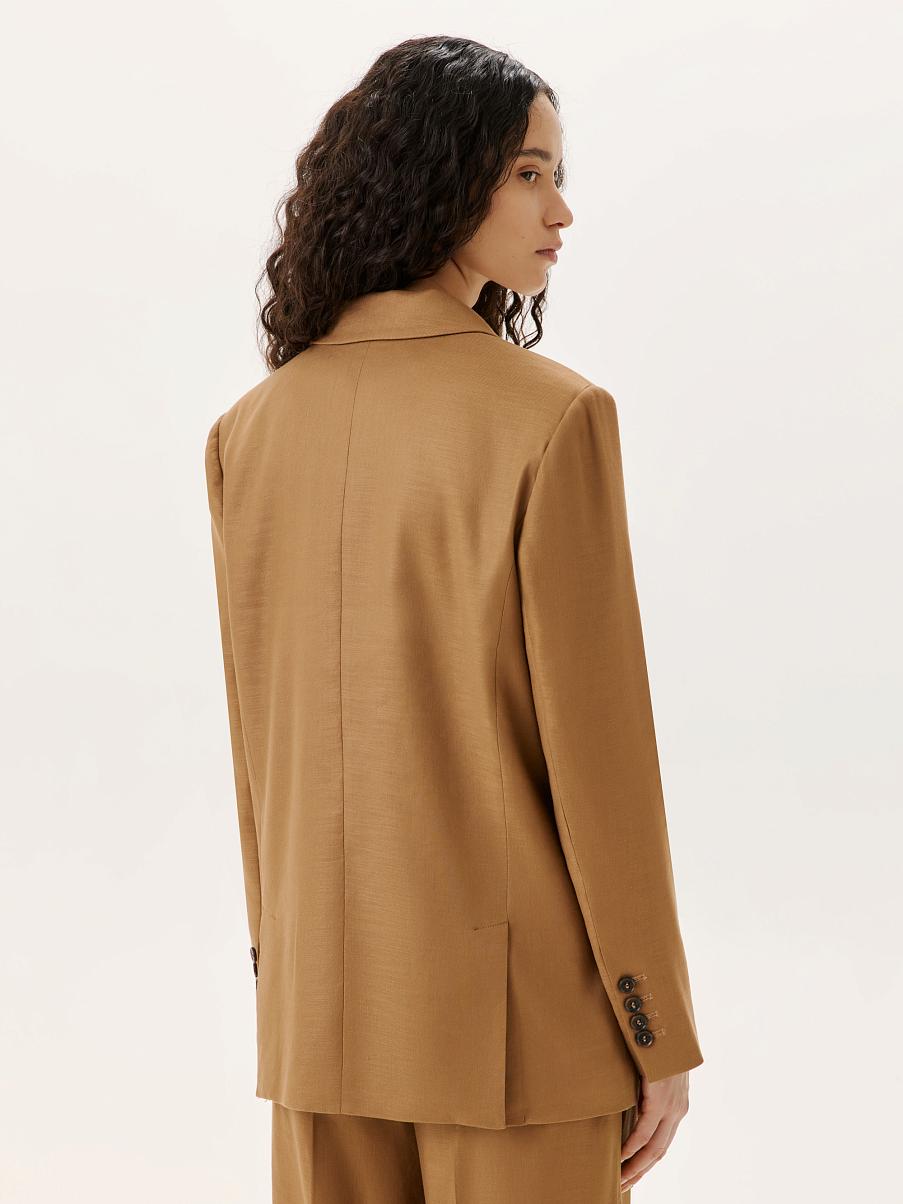 Двубортный прямой жакет изо льна