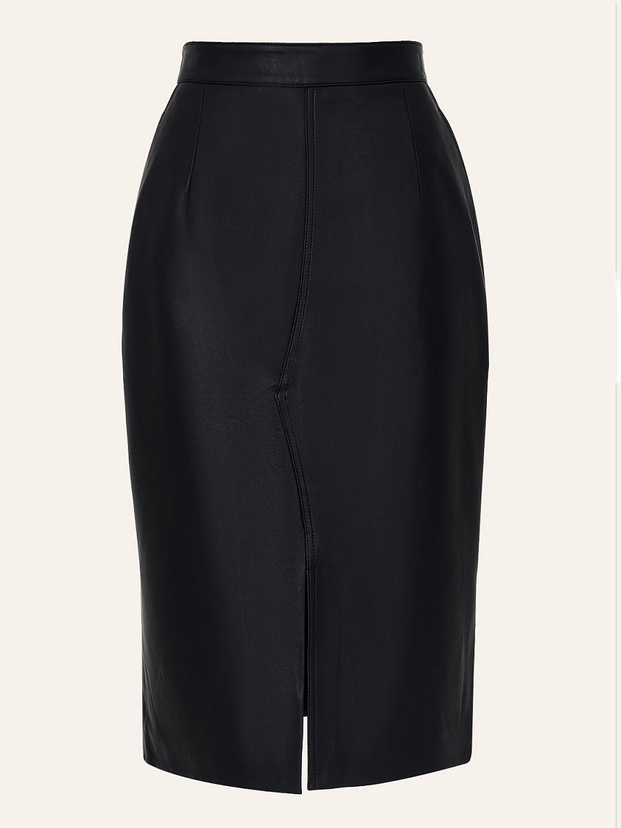 Юбка с разрезом из натуральной кожи