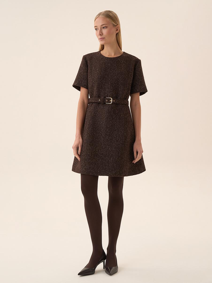 Платье с коротким рукавом из ткани букле