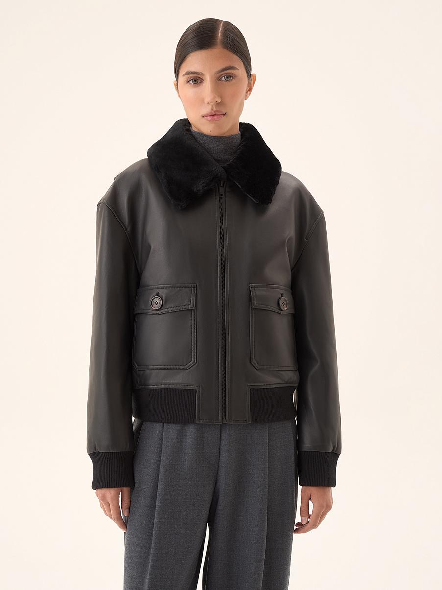 Куртка кожаная с мехом на воротнике