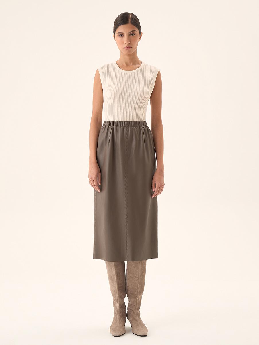 Юбка миди из натуральной кожи