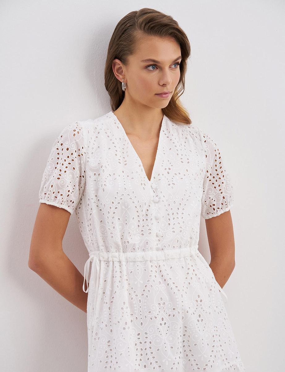 Платье мини из хлопка с кружевом