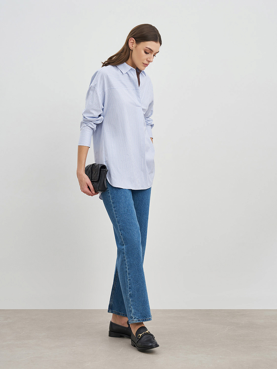Асимметричная рубашка оверсайз из хлопка в полоску