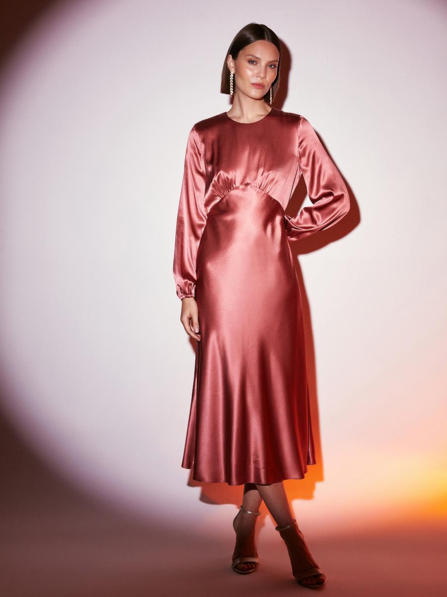 Шелковое платье миди с открытой спиной