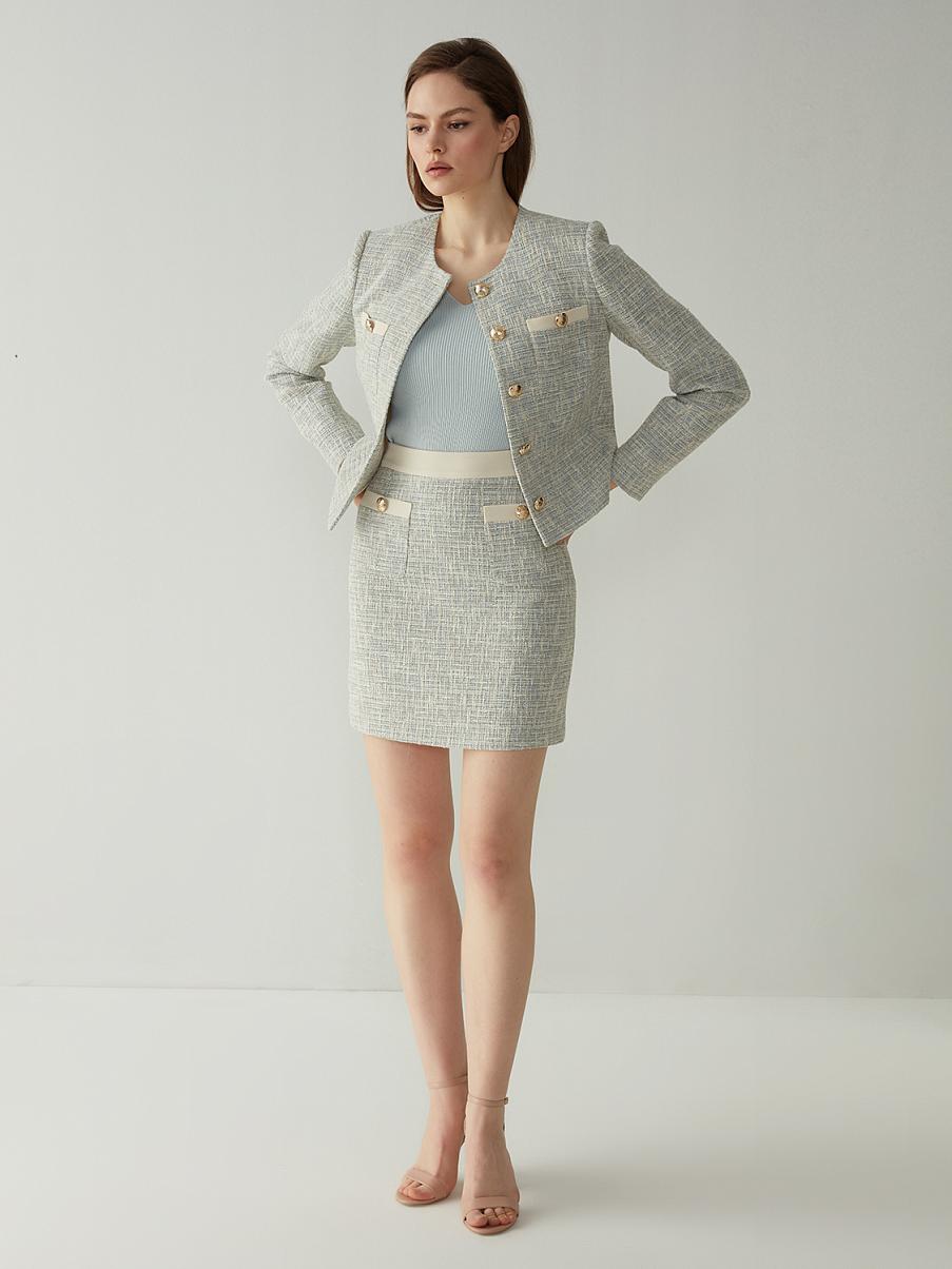 Твидовая юбка мини с декоративными карманами