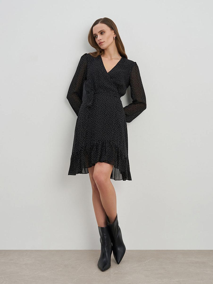 Платье мини в горошек с V-образным вырезом