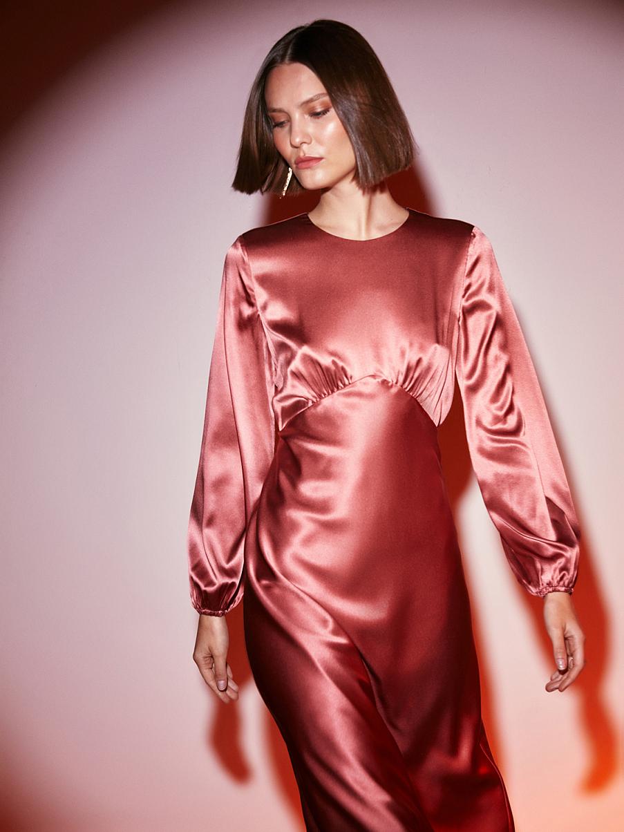 Шелковое платье миди с открытой спиной