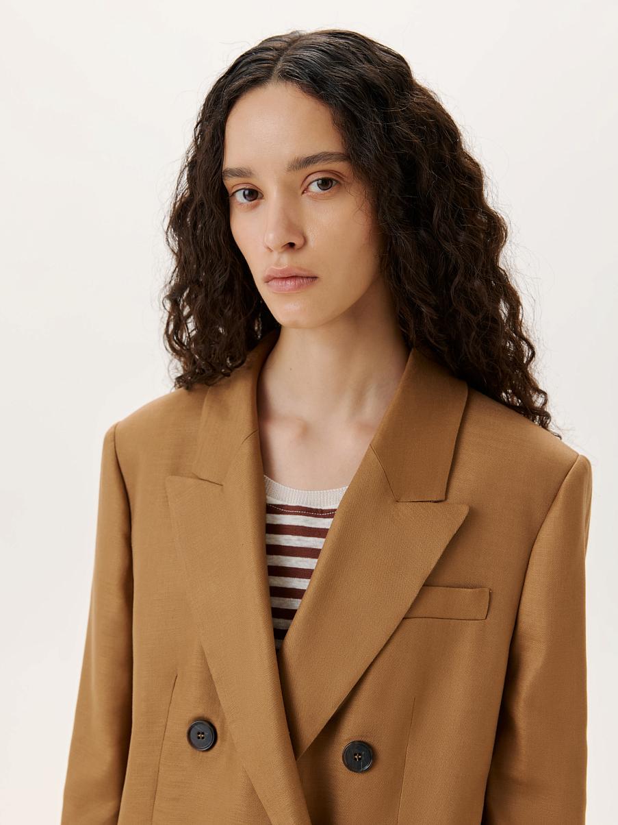 Двубортный прямой жакет изо льна