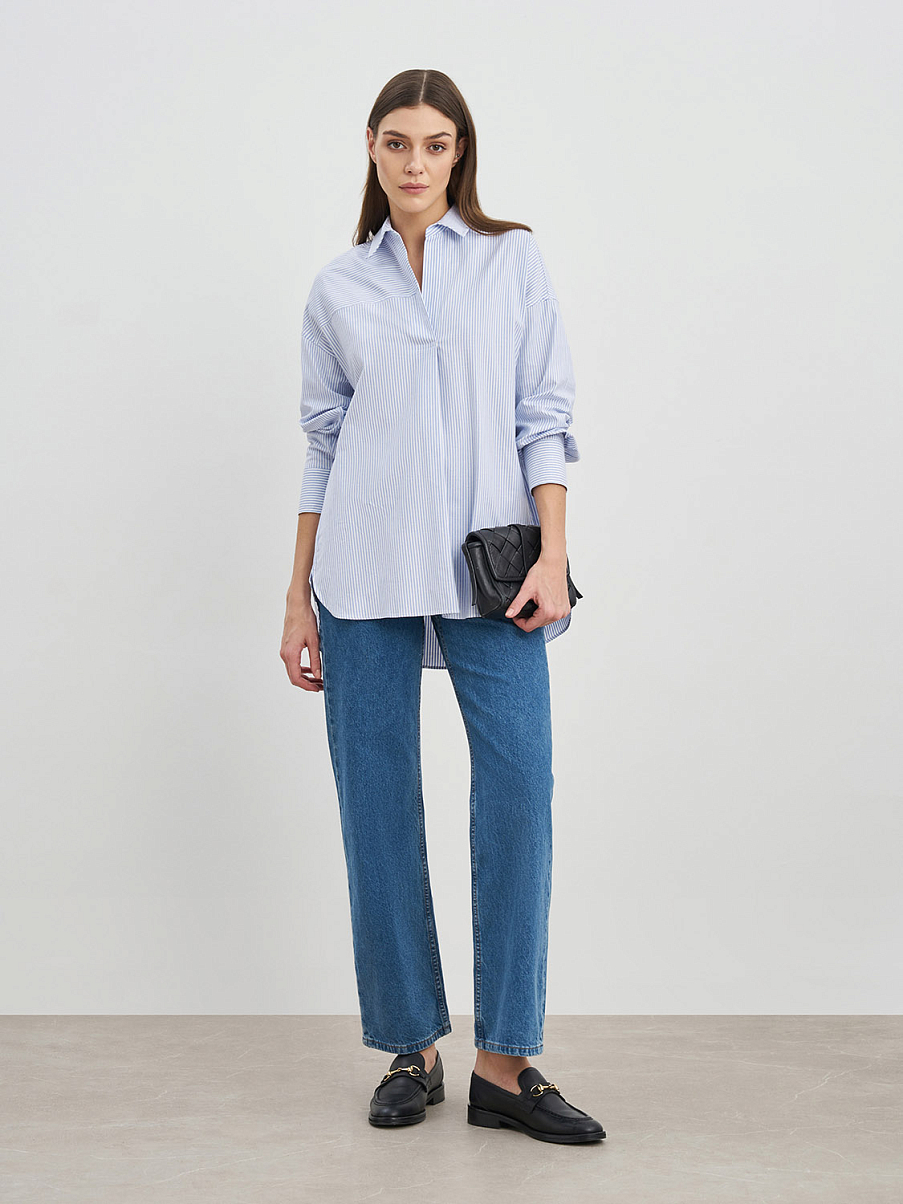 Асимметричная рубашка оверсайз из хлопка в полоску