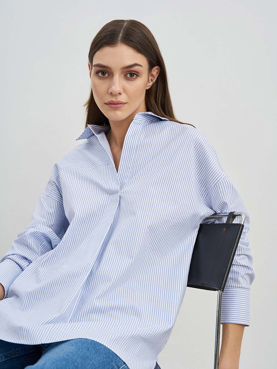 Асимметричная рубашка оверсайз из хлопка в полоску