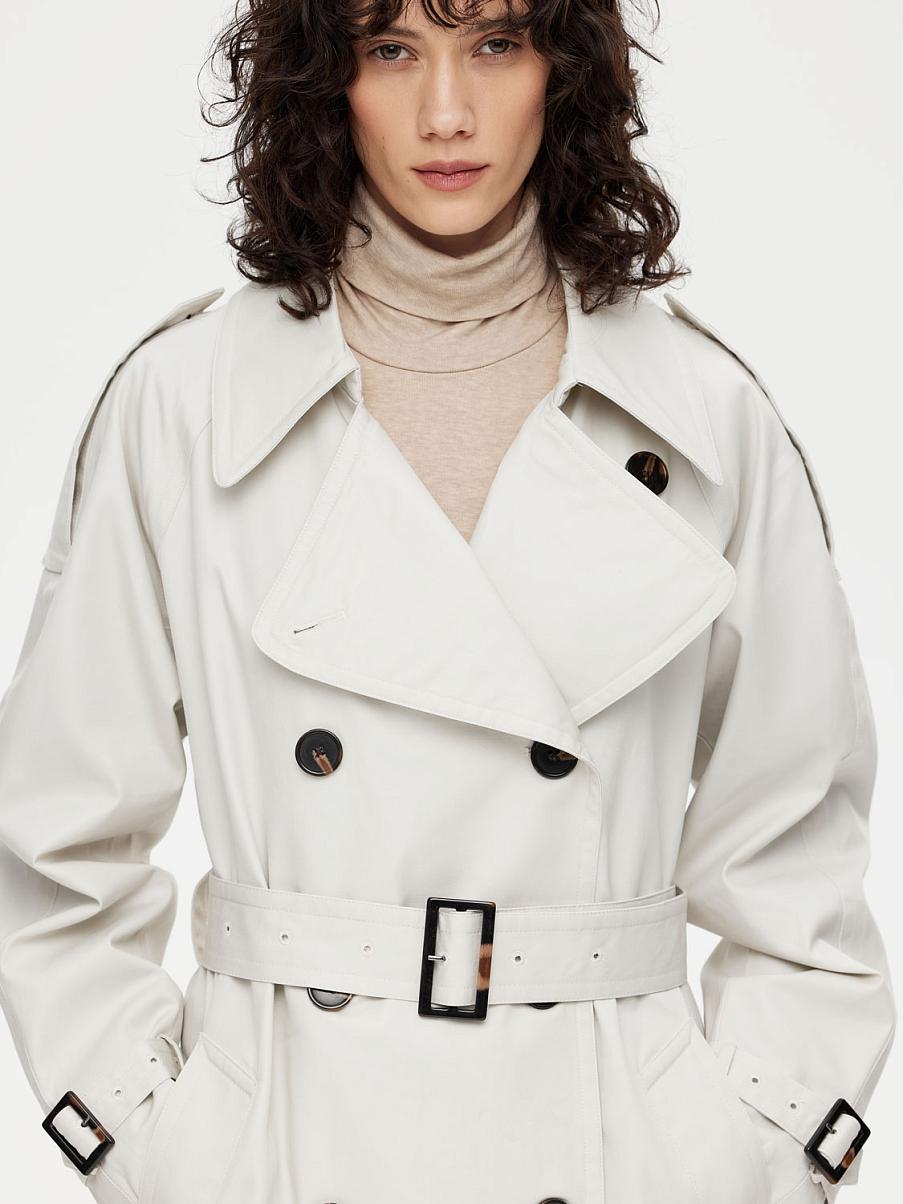 Хлопковый двубортный тренч с поясом