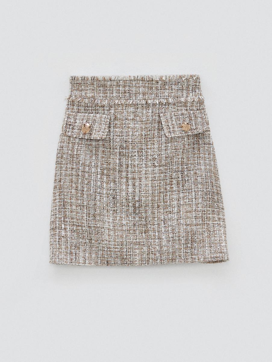 Твидовая юбка мини с бахромой