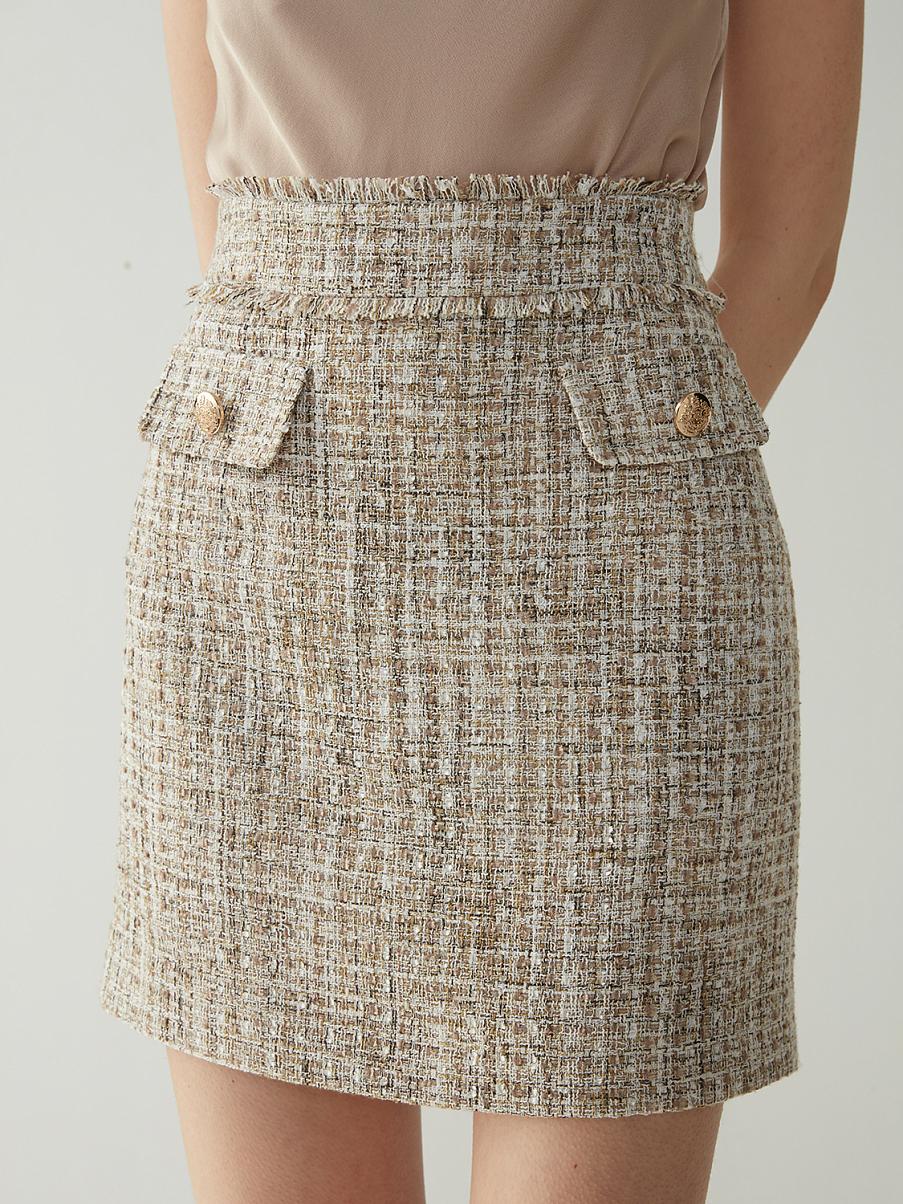 Твидовая юбка мини с бахромой