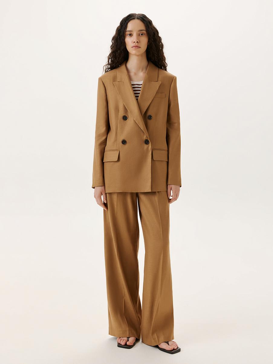 Двубортный прямой жакет изо льна