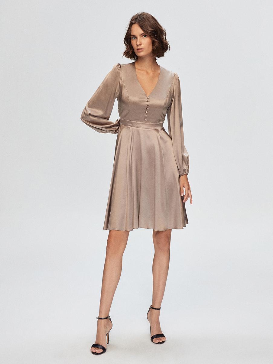 Шелковое платье мини с длинными рукавами